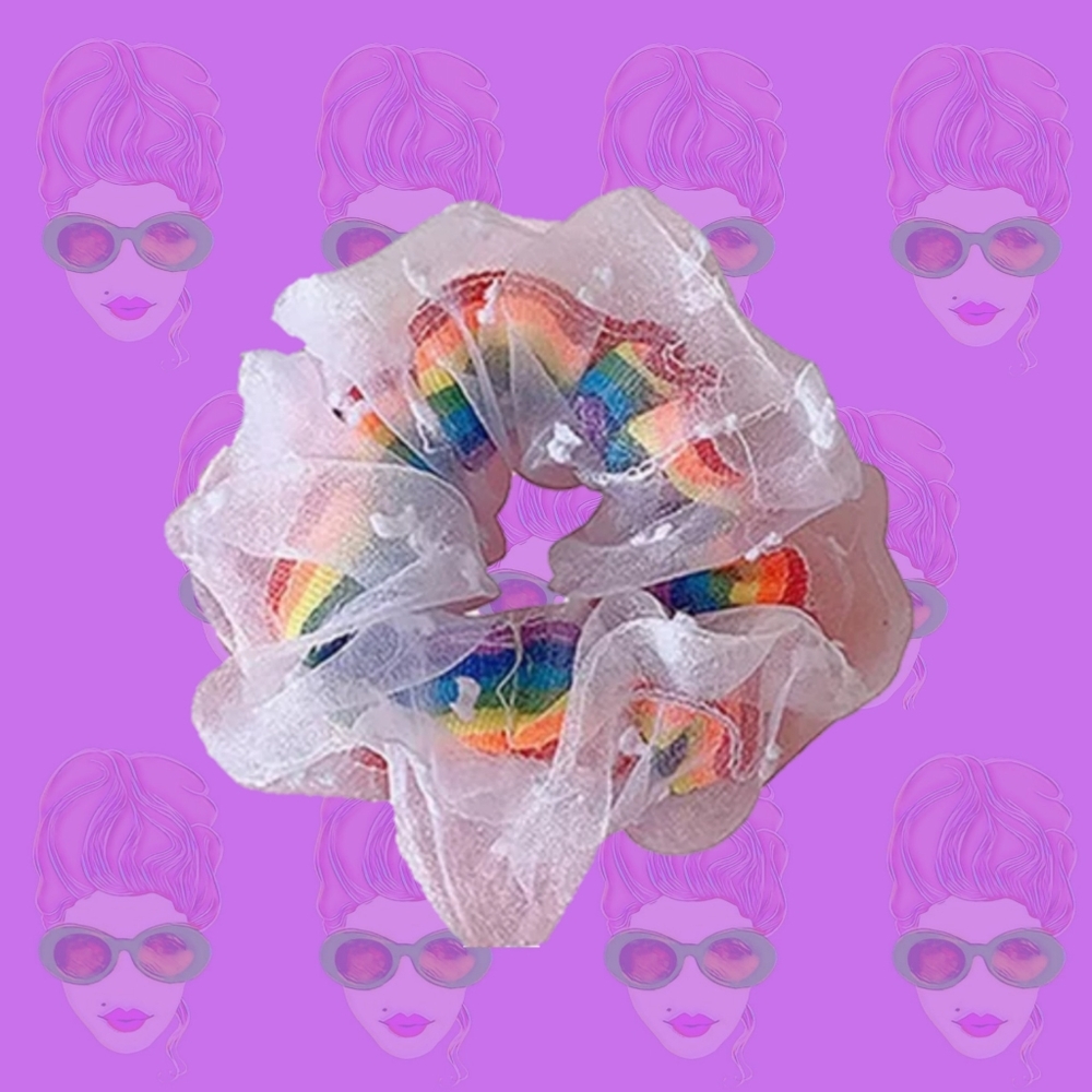 80s Style Pride Rainbow Chiffon Hair Scrunchie